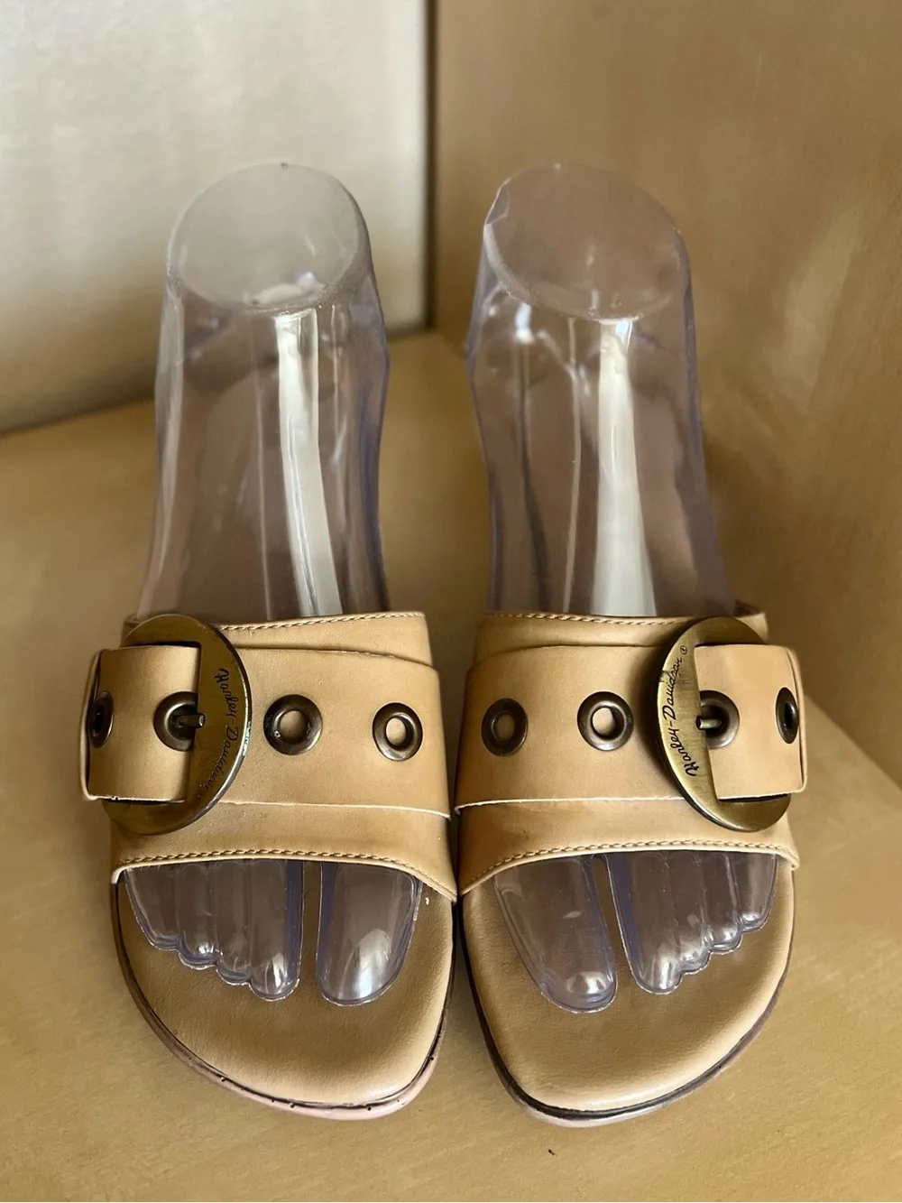 Harley-Davidson Macie Ring Tan Slide Heeled Sandals with Brass-Tone Buckle